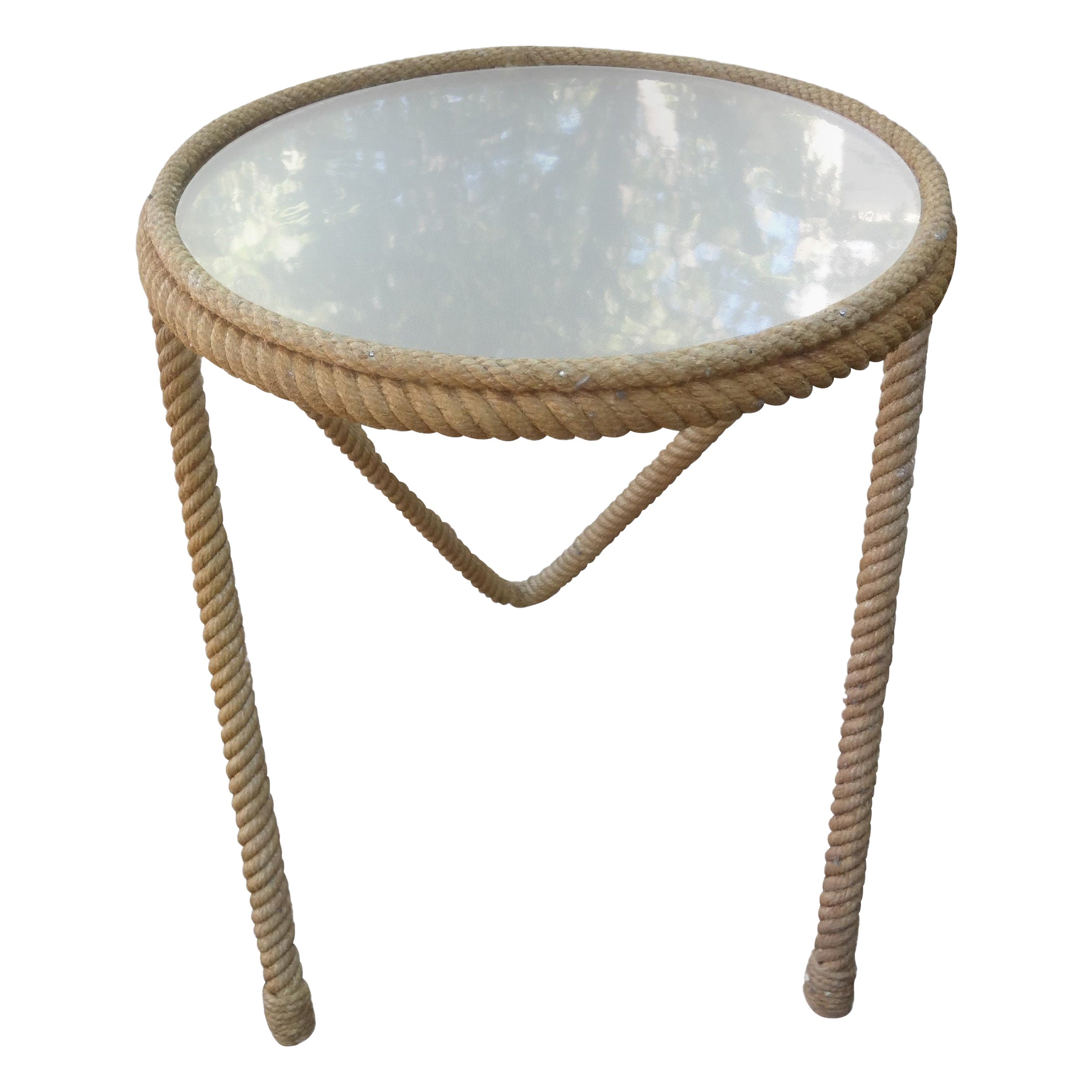 French Audoux & Minet Rope And Glass Table For Sale
