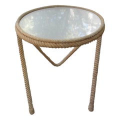 Retro French Audoux & Minet Rope And Glass Table