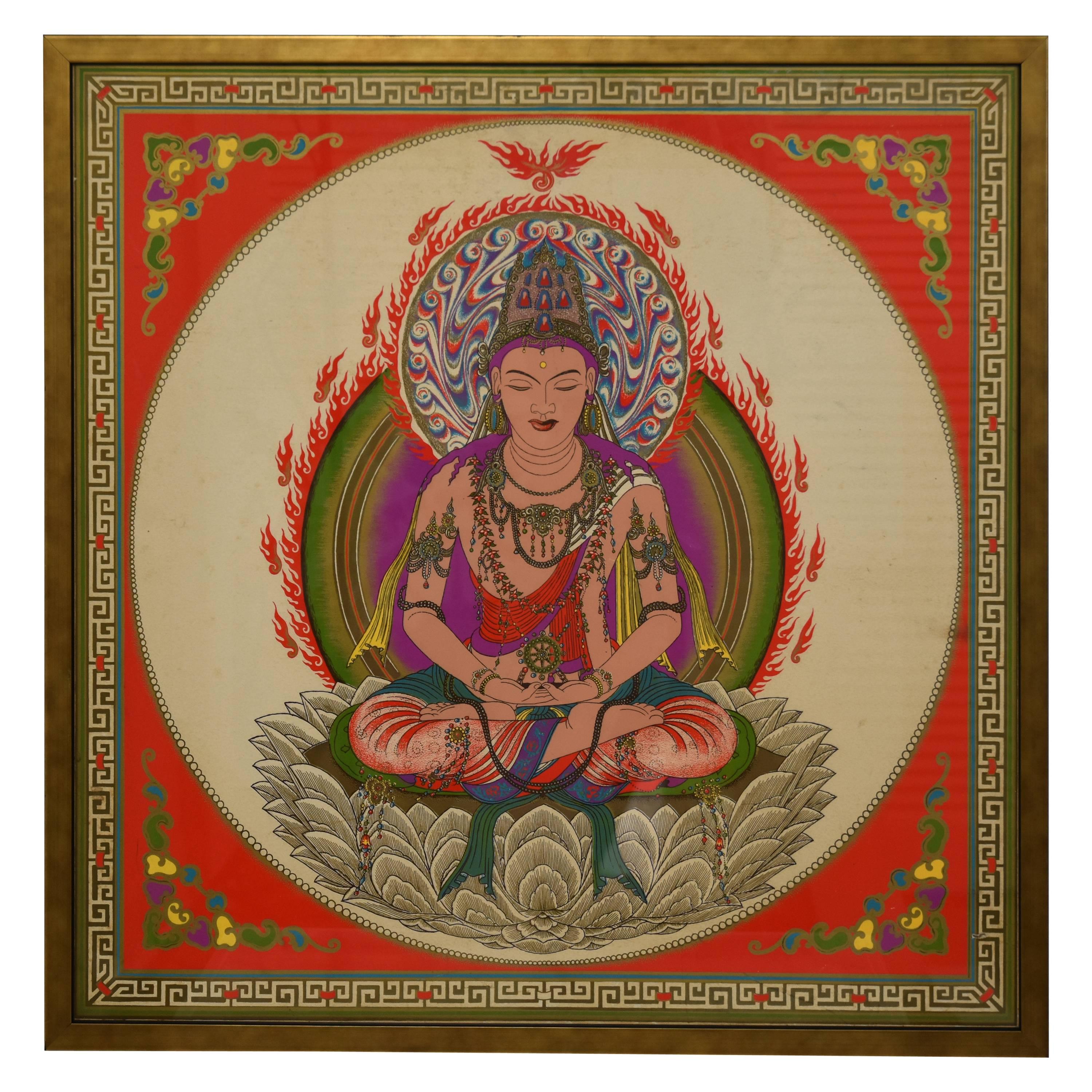 Vintage Framed Print of a Hindu Diety, circa 1960 For Sale