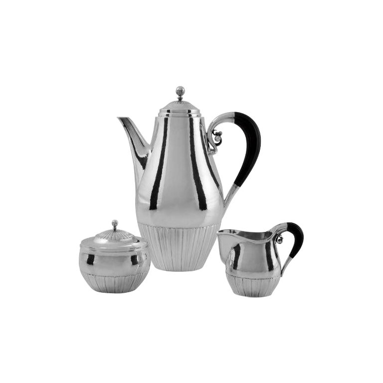 Vintage Georg Jensen Sterling Silver “Cosmos” Coffee Set 45 For Sale