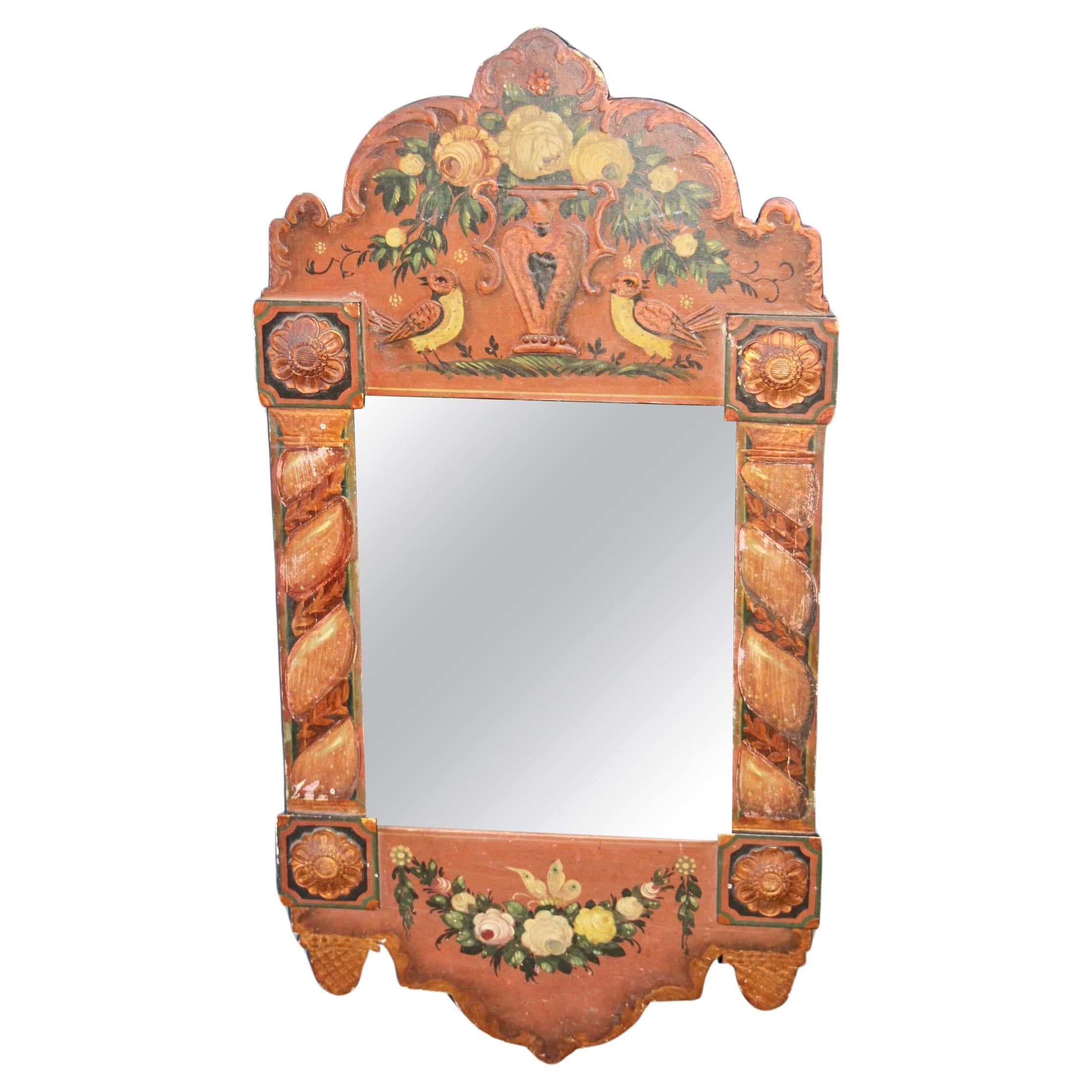 Swiss alp painted wall mirror For Sale