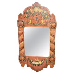 Antique Swiss alp painted wall mirror