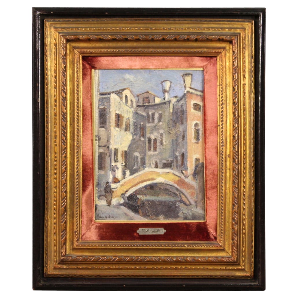 20th Century Oil On Tablet Antique Italian Signed Landscape Painting, 1940s For Sale