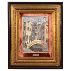 20th Century Oil On Tablet Antique Italian Signed Landscape Painting, 1940s