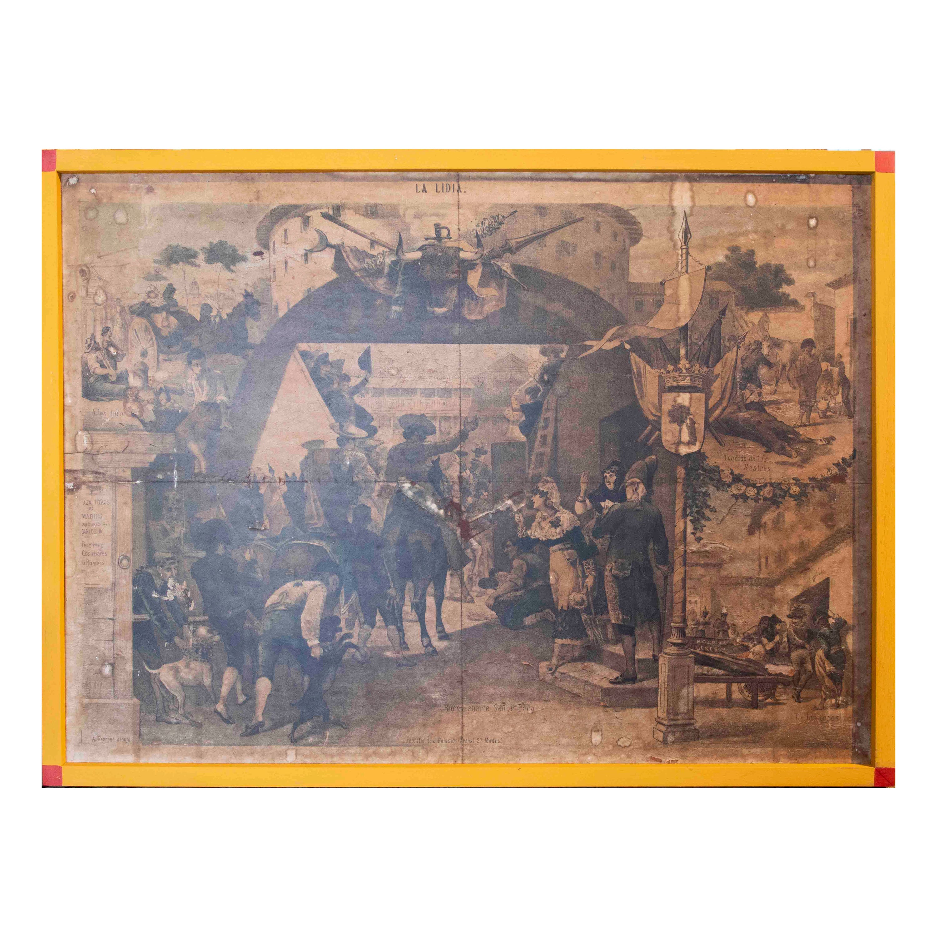 19th Century Picture Printed on Paper Spanish Scene with Framed