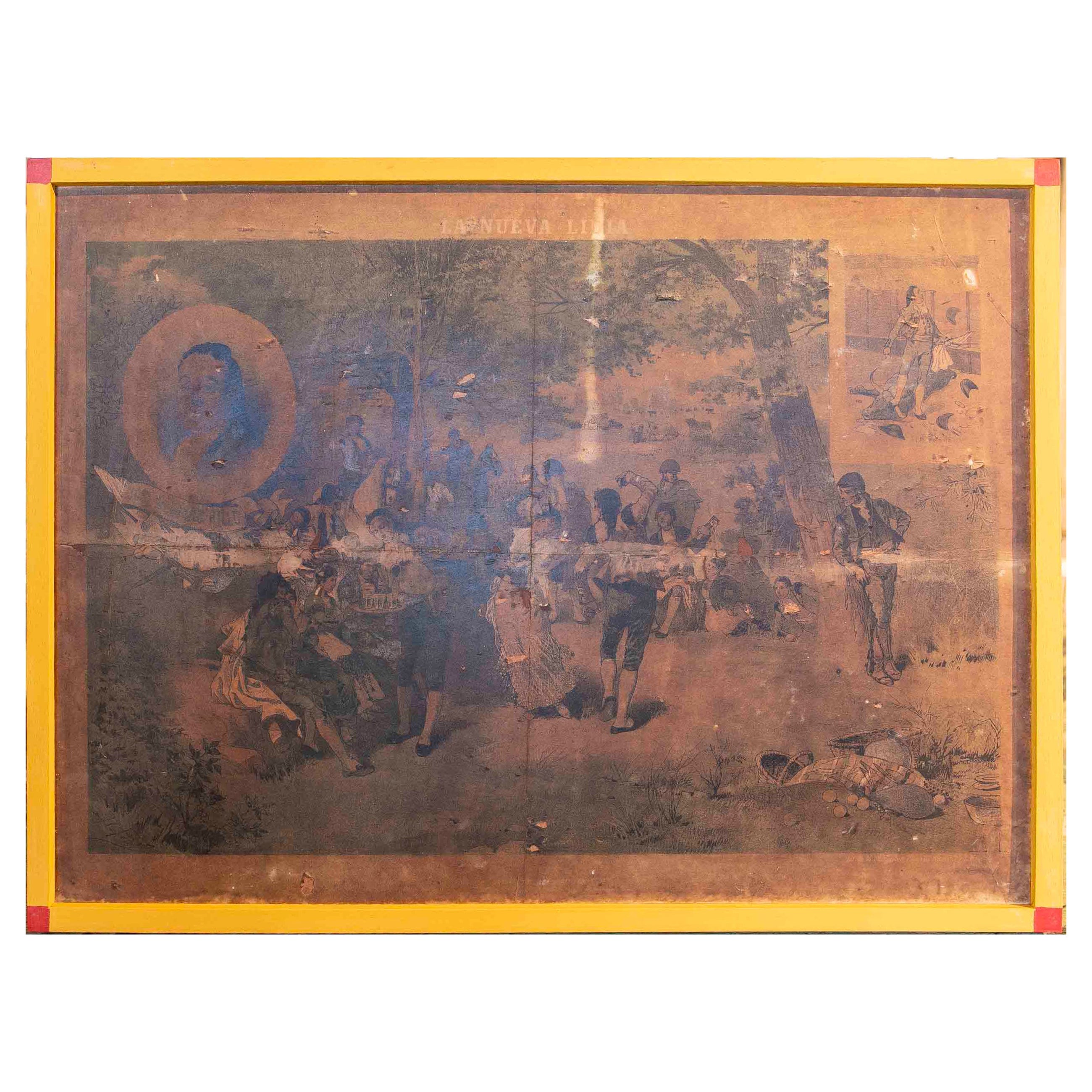 Photo imprimée sur papier du 19ème siècle représentant une scène espagnole avec cadre en vente