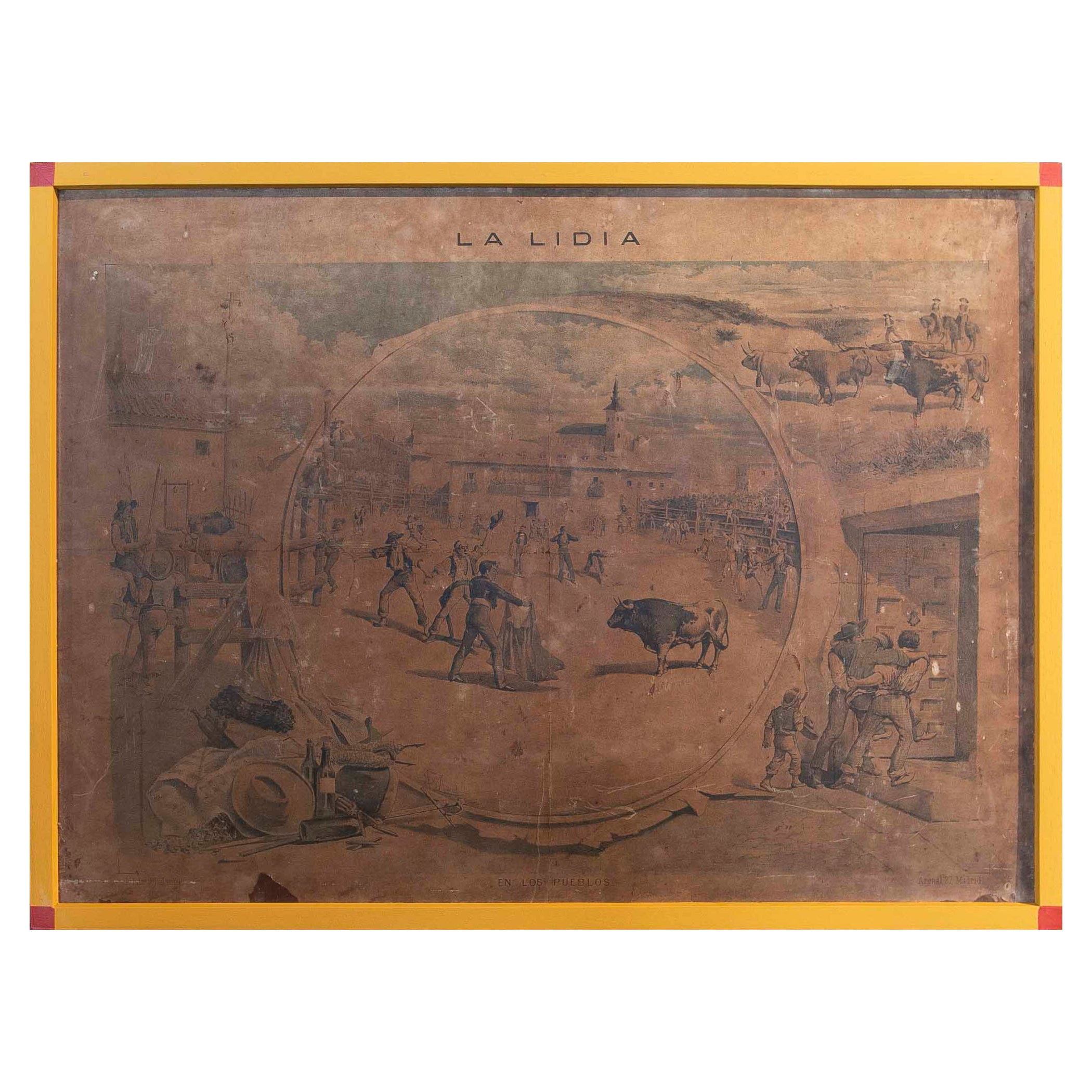 Photo imprimée sur papier du 19ème siècle représentant une scène espagnole avec cadre