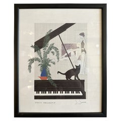 Moderner Lithographiedruck „PIANO DECORATIF“ von J. Janos aus der Mitte des Jahrhunderts 