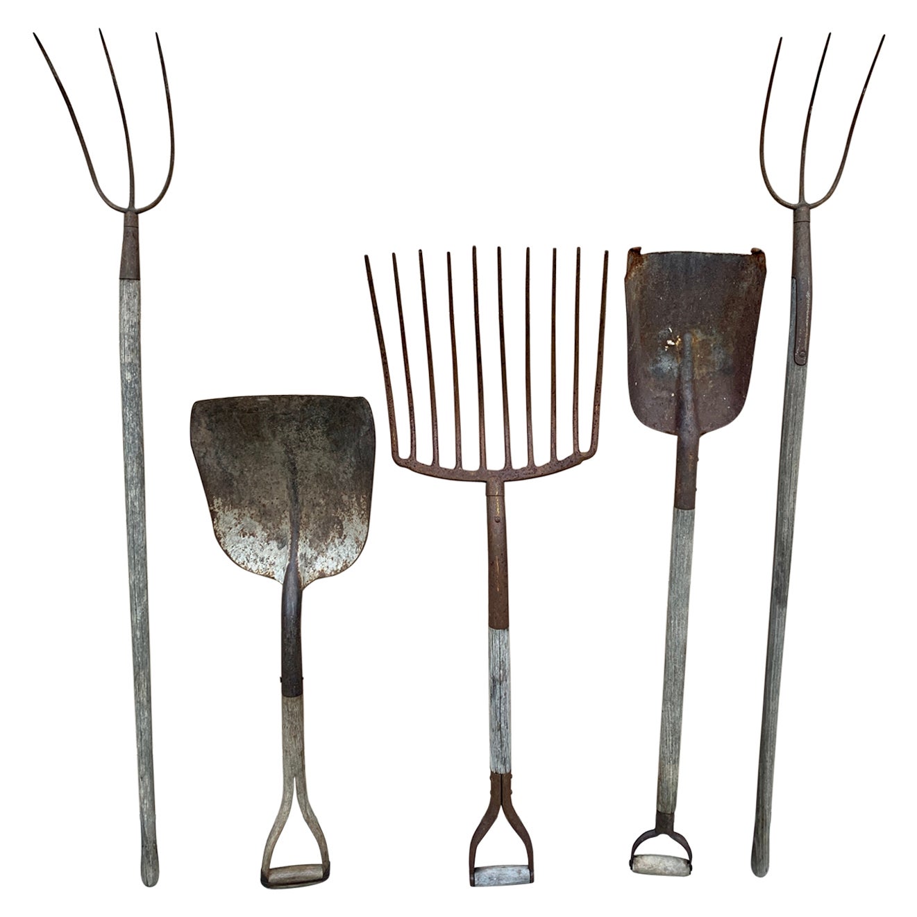 Early 20th Century Wooden and Iron Garden Tools, Set of Five For Sale