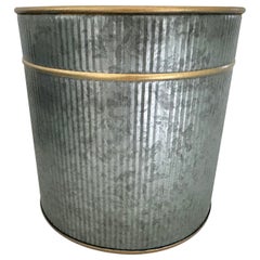 Hollywood Regency Style Metal Waste Basket with Gilt Accent