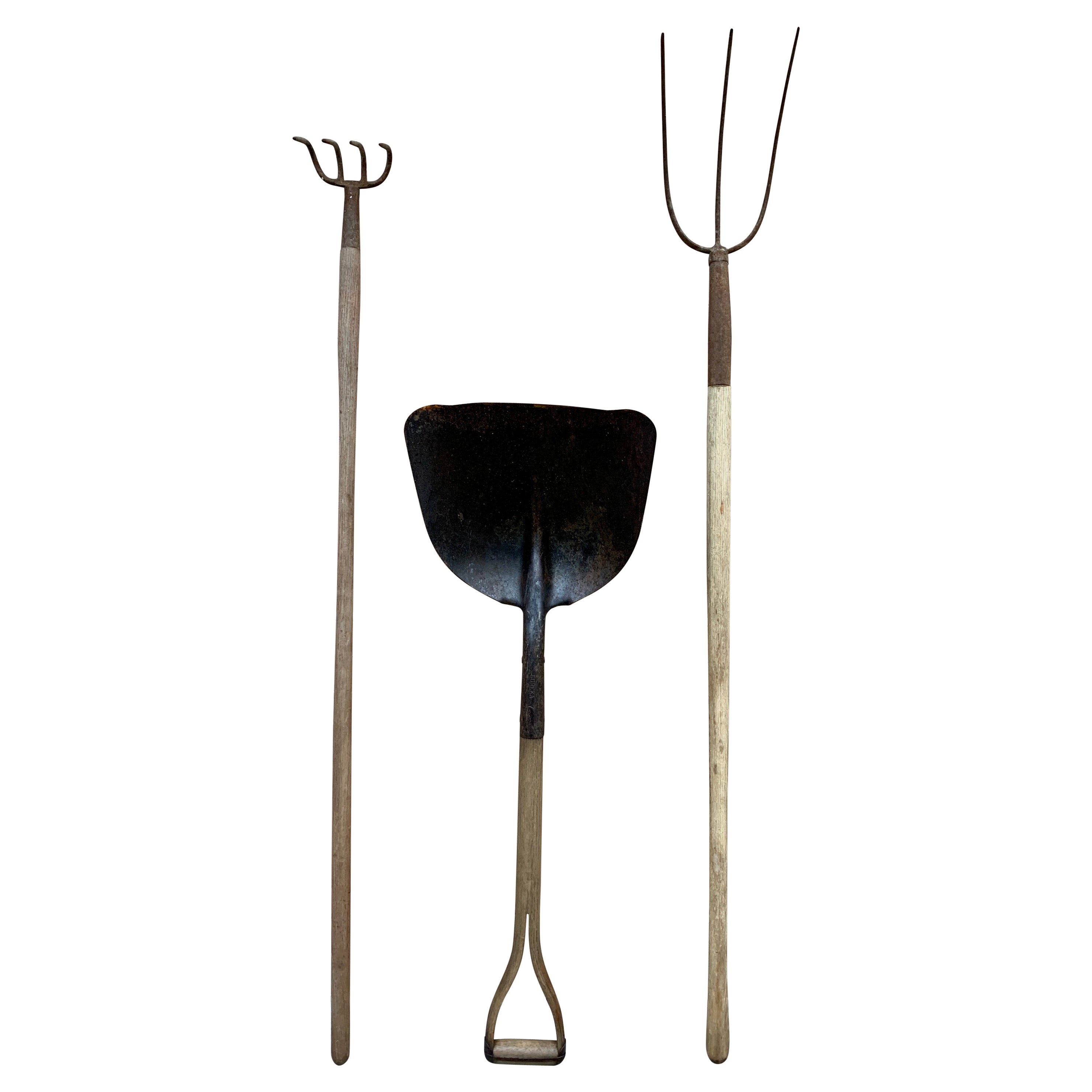 Early 20th Century Wooden and Iron Garden Tools, Set of Three