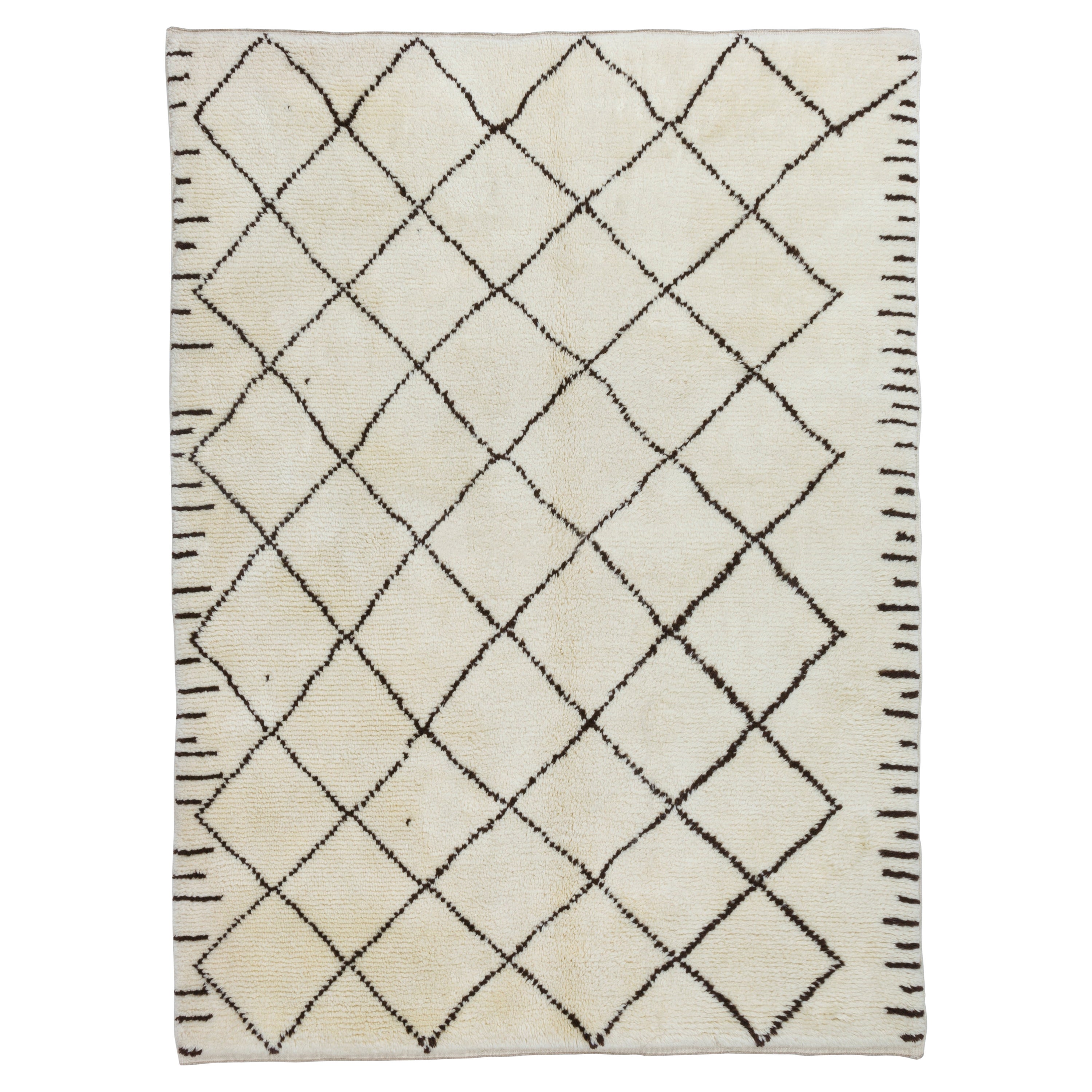 6x8 ft Modern Hand Knotted Moroccan Tulu Rug Made of Natural Ivory, Brown Wool For Sale