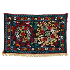 3'9"x6' Uzbek Suzani Wall Hanging, Colorful Tablecloth, Silk Embroidery Tapestry