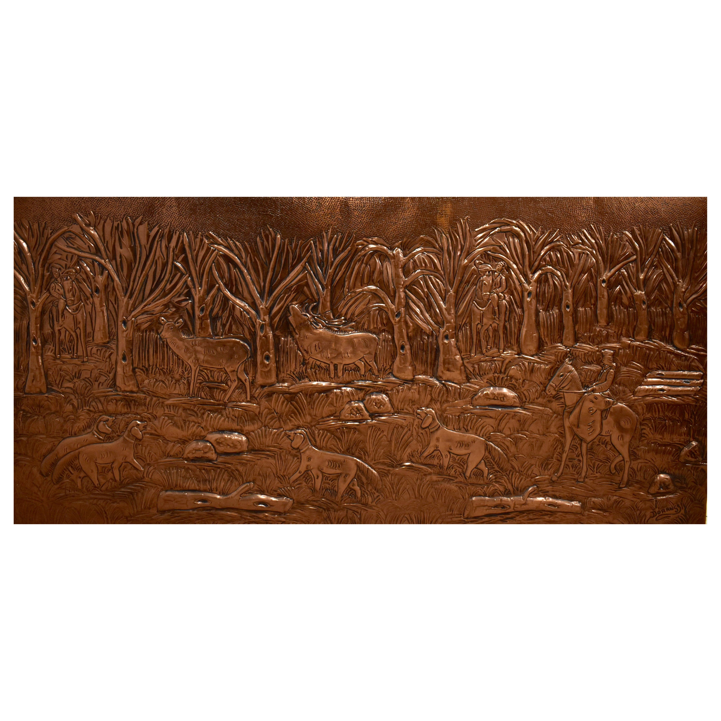 Substantial Decorative Copper Panel with Hunt Scene For Sale