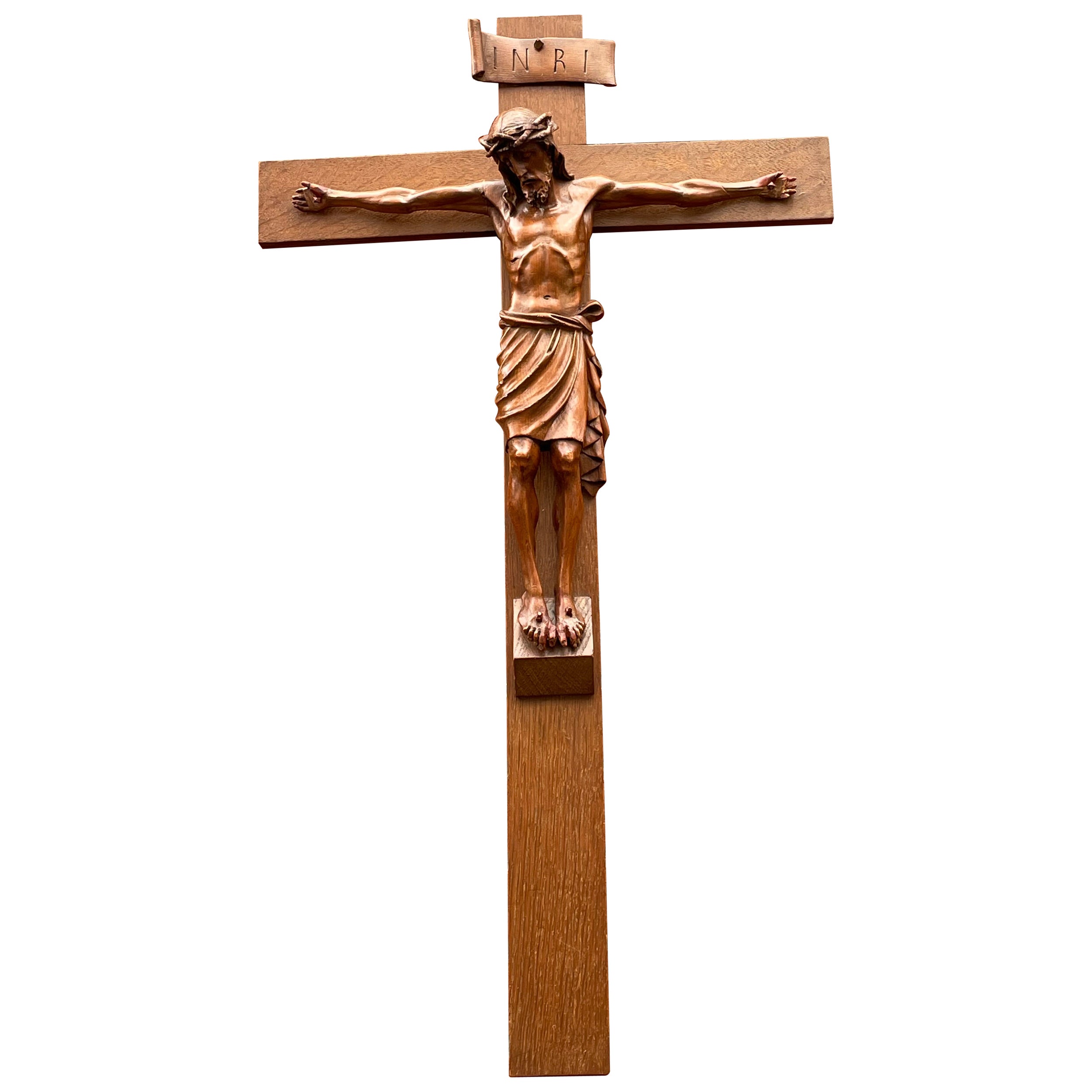 Early 1900 and Very Fine Quality Hand Carved Wall Crucifix / Jesus on the Cross For Sale