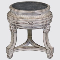 Antique French Regency Style Distressed Finished Marble Top Round End Table Pedestal