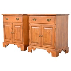 American Colonial Solid Maple Nightstands, Pair