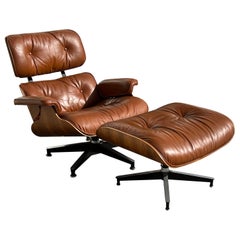 Classic Charles Eames Herman Miller Lounge Chair 1980's Cognac Brown Leather