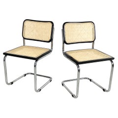 Vintage Italian mid-century modern Chairs in straw, black wood and steel, 1960s