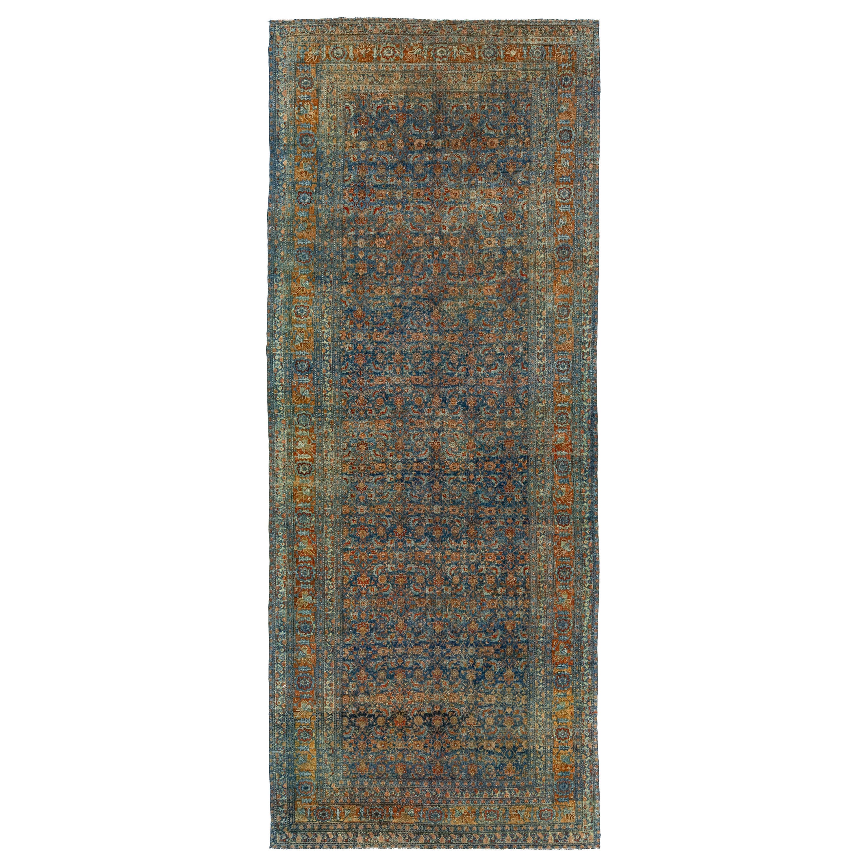 Allover Motif Antique Persian Bidjar Wool Runner in Blue  For Sale