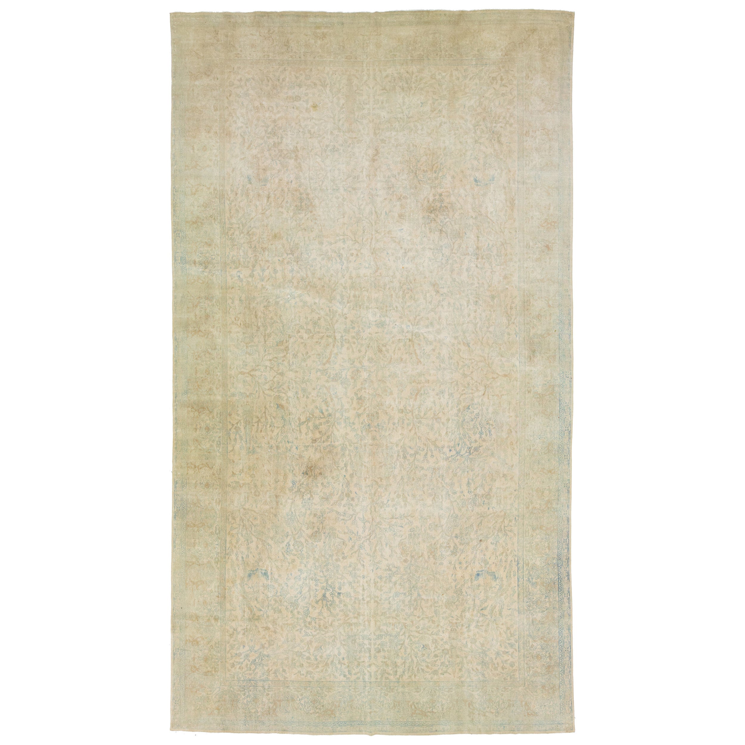 1910s Oversized Antique Indian Agra Wool Rug Handmade with Floral Pattern For Sale