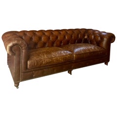 Used Four Hands Cigar Leather Conrad Chesterfield Sofa - 96”
