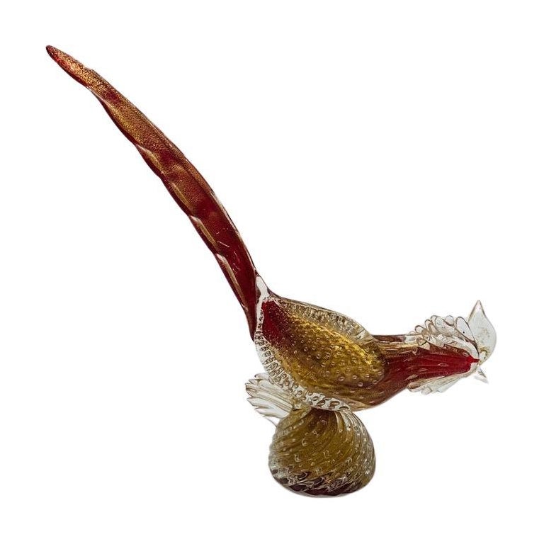 Archimede Seguso Murano Glas 'rubino oro' 1950 Hahn. im Angebot