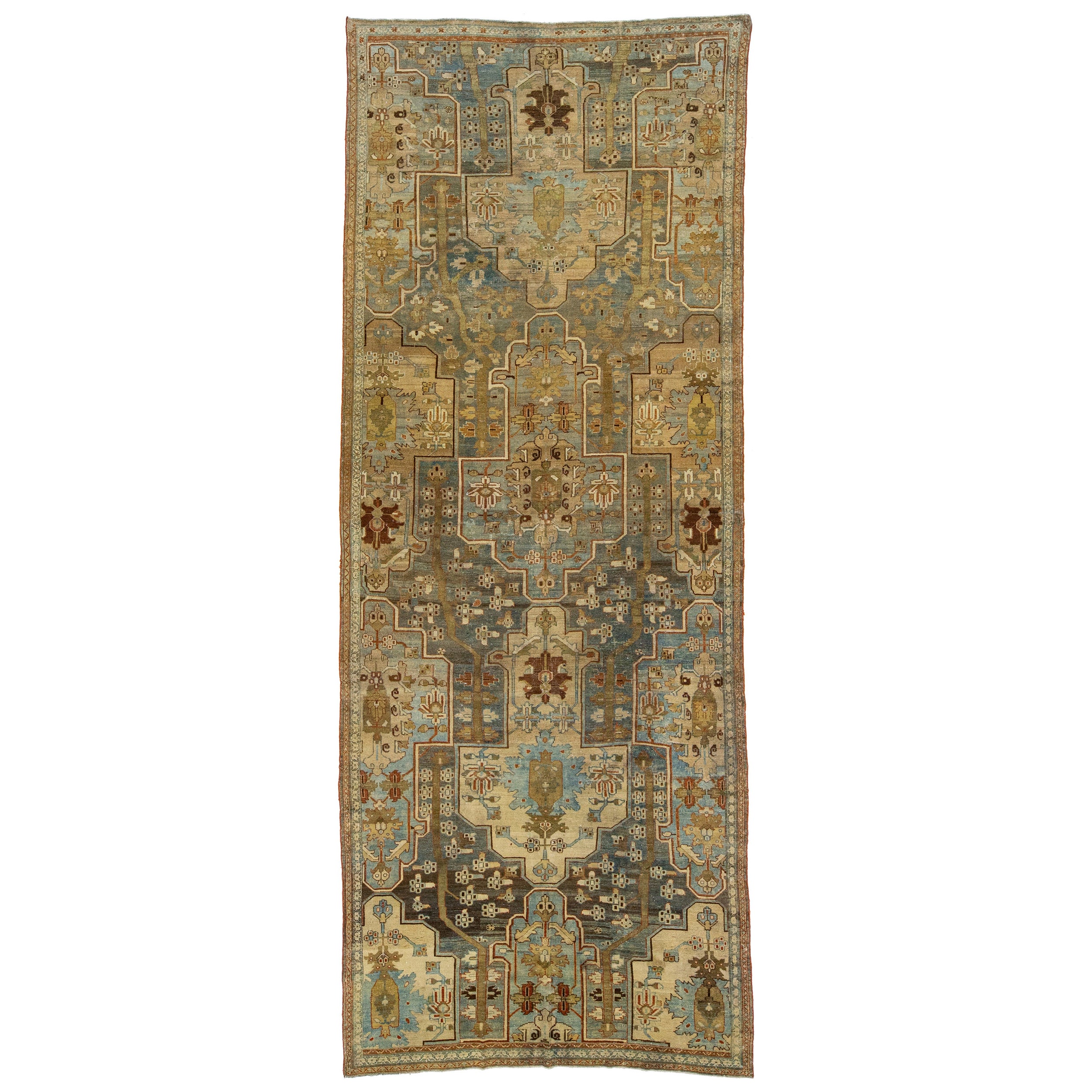 Allover Handmade Antique Persian Malayer Wool Rug From the 1920s In Blue For Sale
