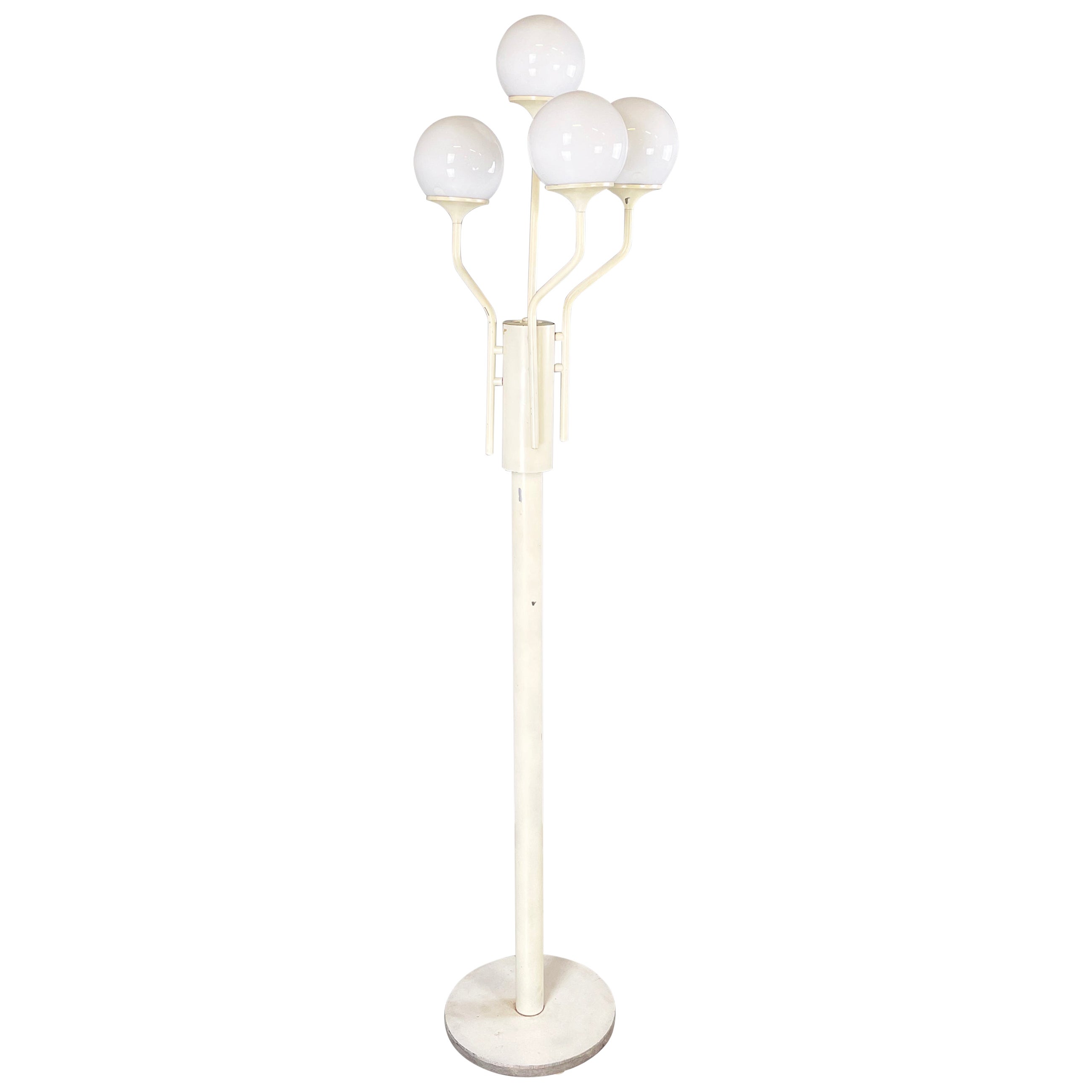 Italian modern floor lamp in opaline glass and white metal, 1980s For Sale