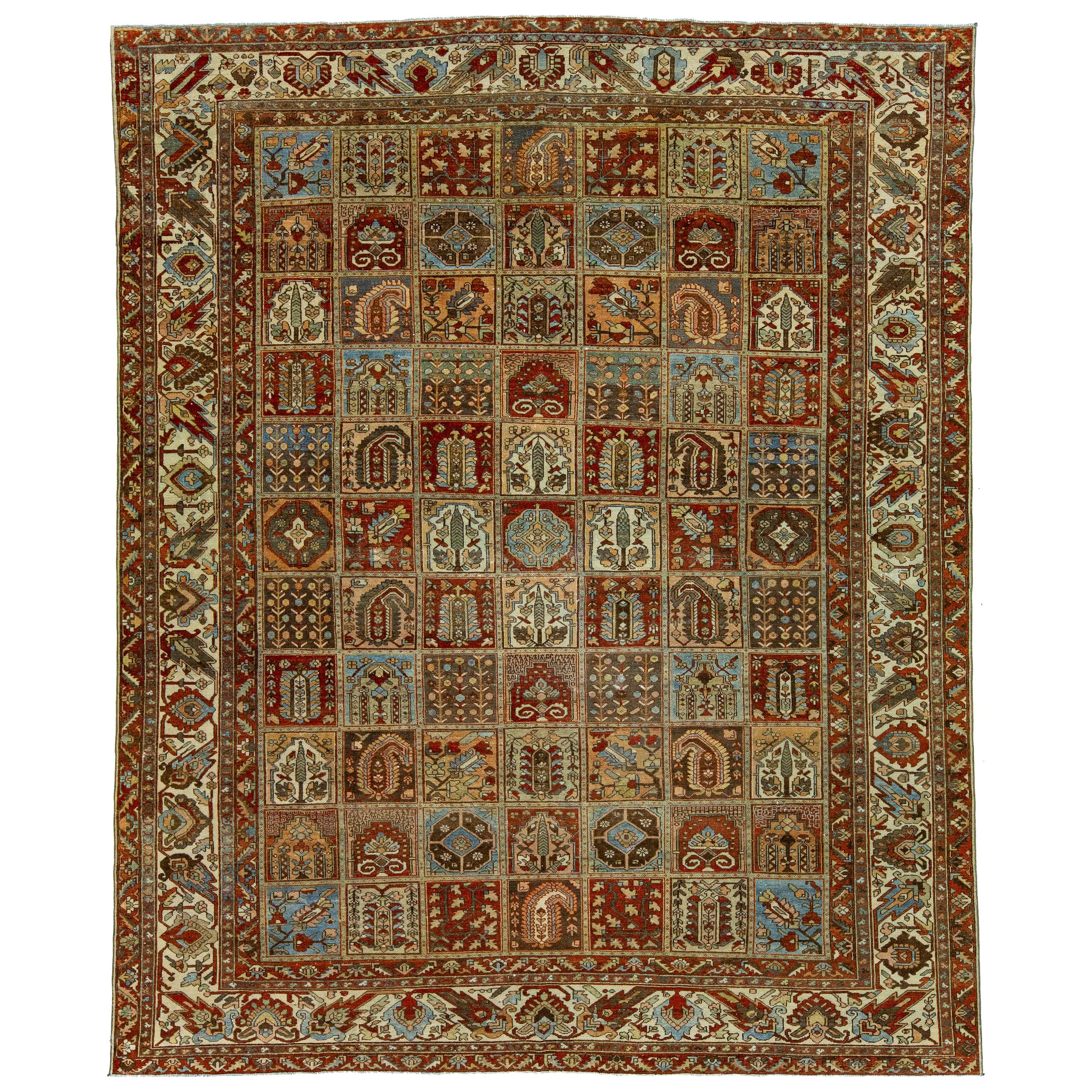 Persian Bakhtiari Wool Rug  Antique With Allover Multicolor Motif  For Sale