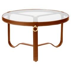 Adnet Coffee Table, Small - Tan Leather - by Jacques Adnet for Gubi 