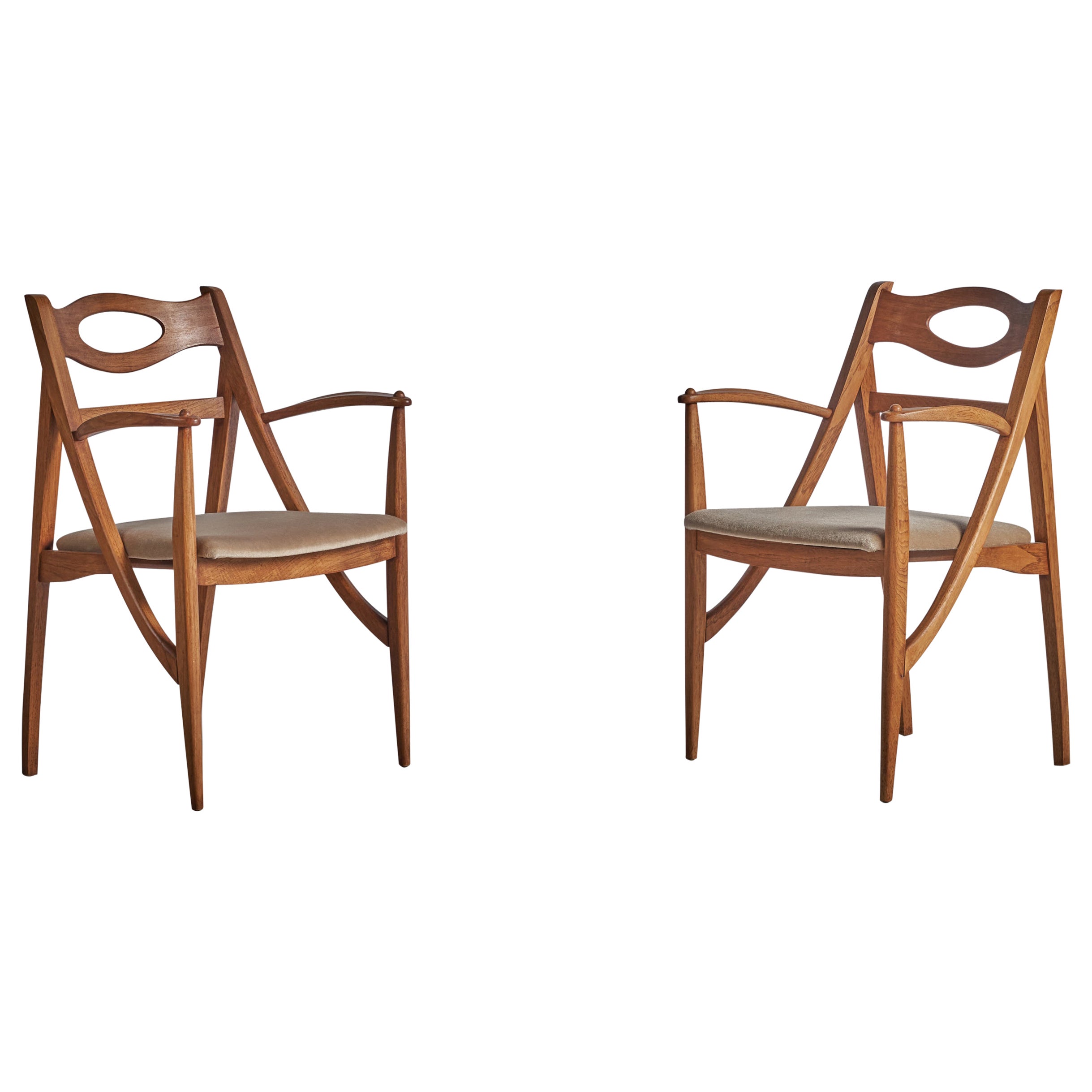 Drexel, fauteuils, Oak, Mohair, USA, années 1950