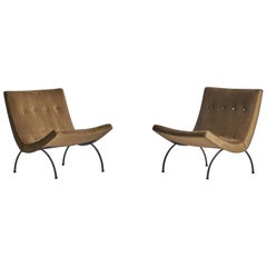 Milo Baughman, "Scoop" Lounge Chairs, Iron, Velvet, USA, 1950s