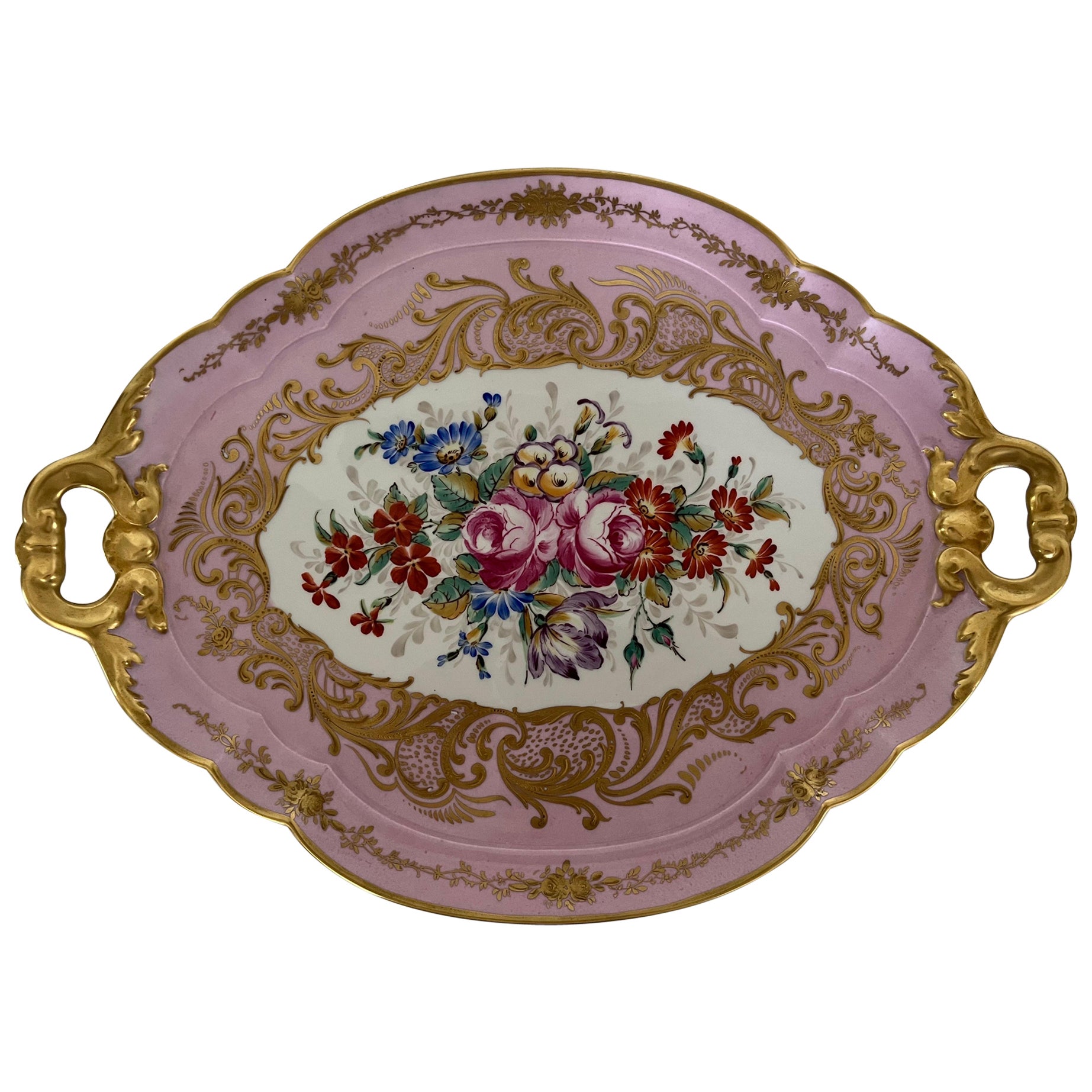 Vassoio Rosa Limoges France Decorato a mano del '900 -Antiques-