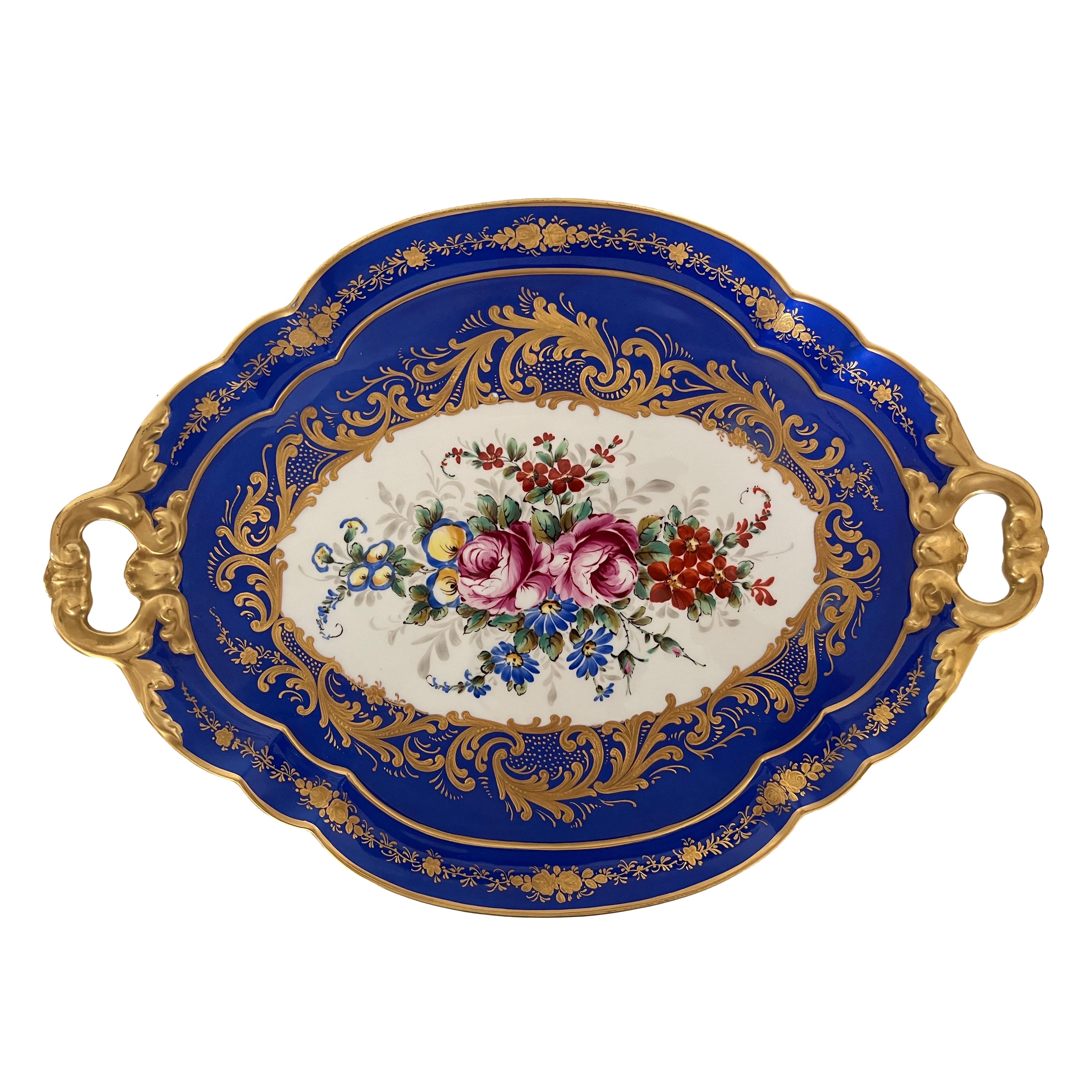 Vassoio Blu Limoges France Decorato a mano del '900 -Antiques- For Sale