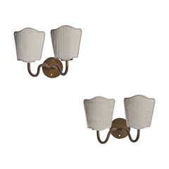 Louis Poulsen, Wall Lights, Brass, Fabric, Denmark, 1930s