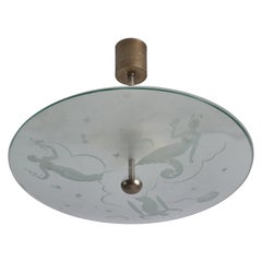 Gio Ponti Attribution, Pendant light, Brass, Glass, Italy, 1940s