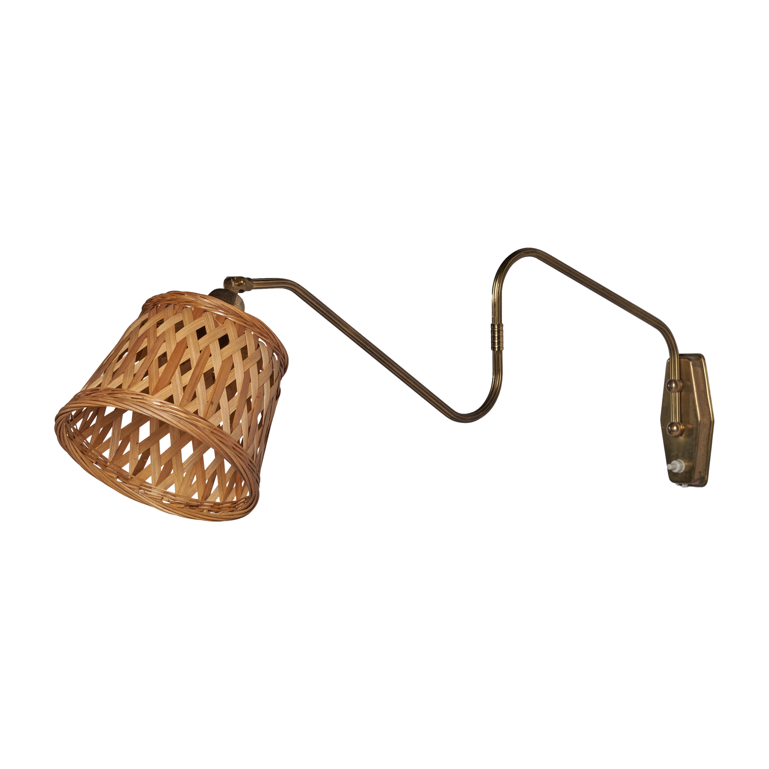 Danish Designer, Wall Light, Brass, Rattan, Denmark, 1940s For Sale