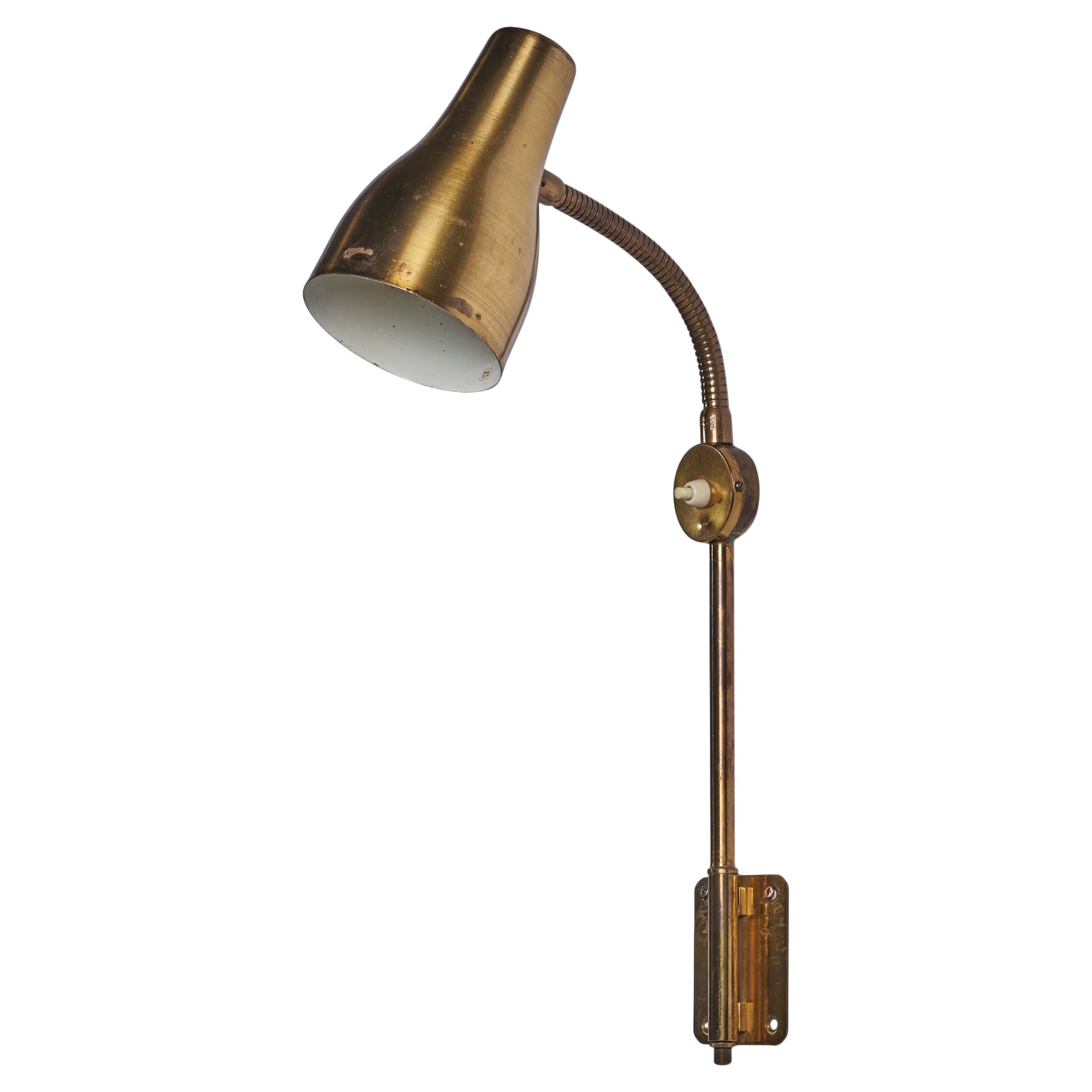 Swedish Designer, Wall Light, Brass, Sweden, 1940s