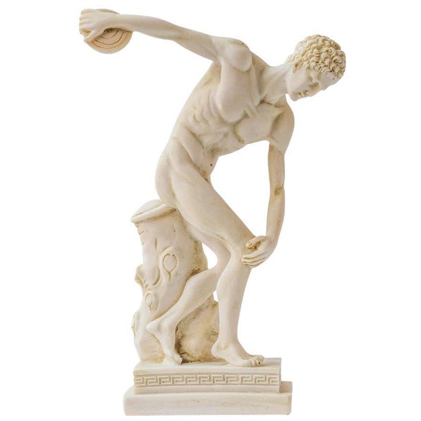Discobolus Discus Thrower Sculpture Made with Compressed Marble Powder  For Sale