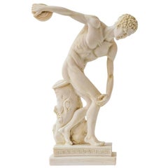 Antique Discobolus Discus Thrower Sculpture Made with Compressed Marble Powder 