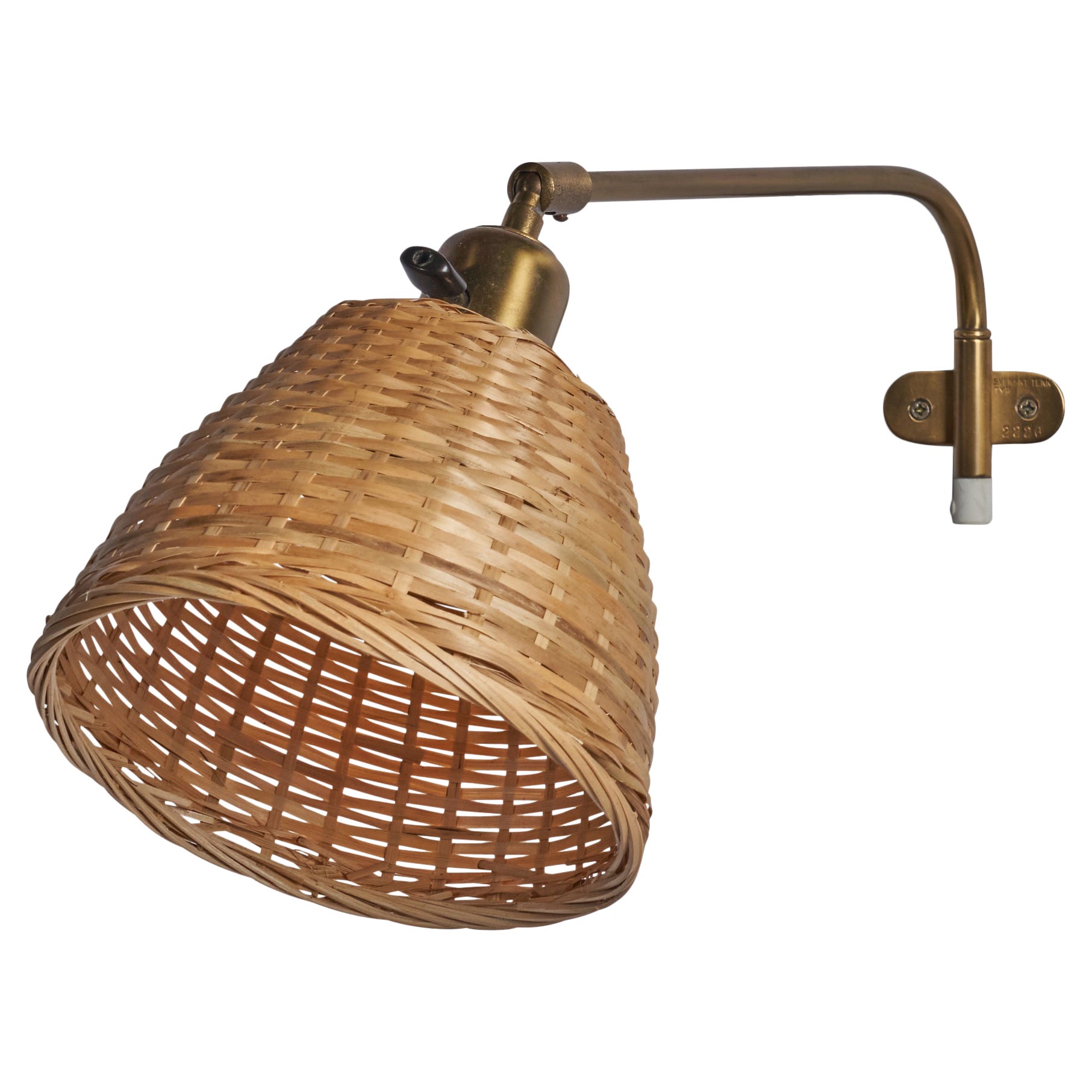 Josef Frank, Wall Light, Brass, Rattan, Sweden, 1950s For Sale