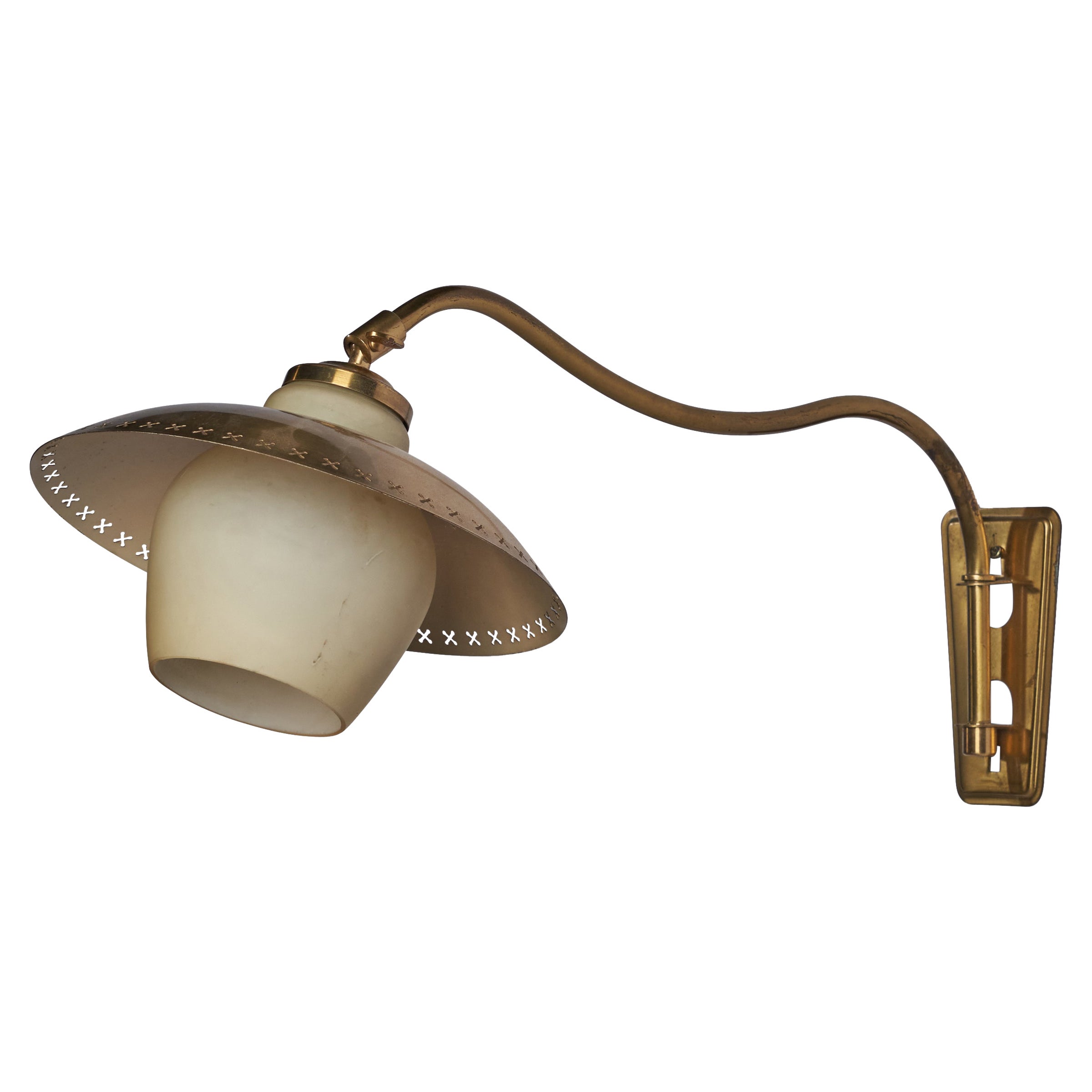 Bent Karlby, Wall Light, Brass, Glass, Denmark, 1950s For Sale