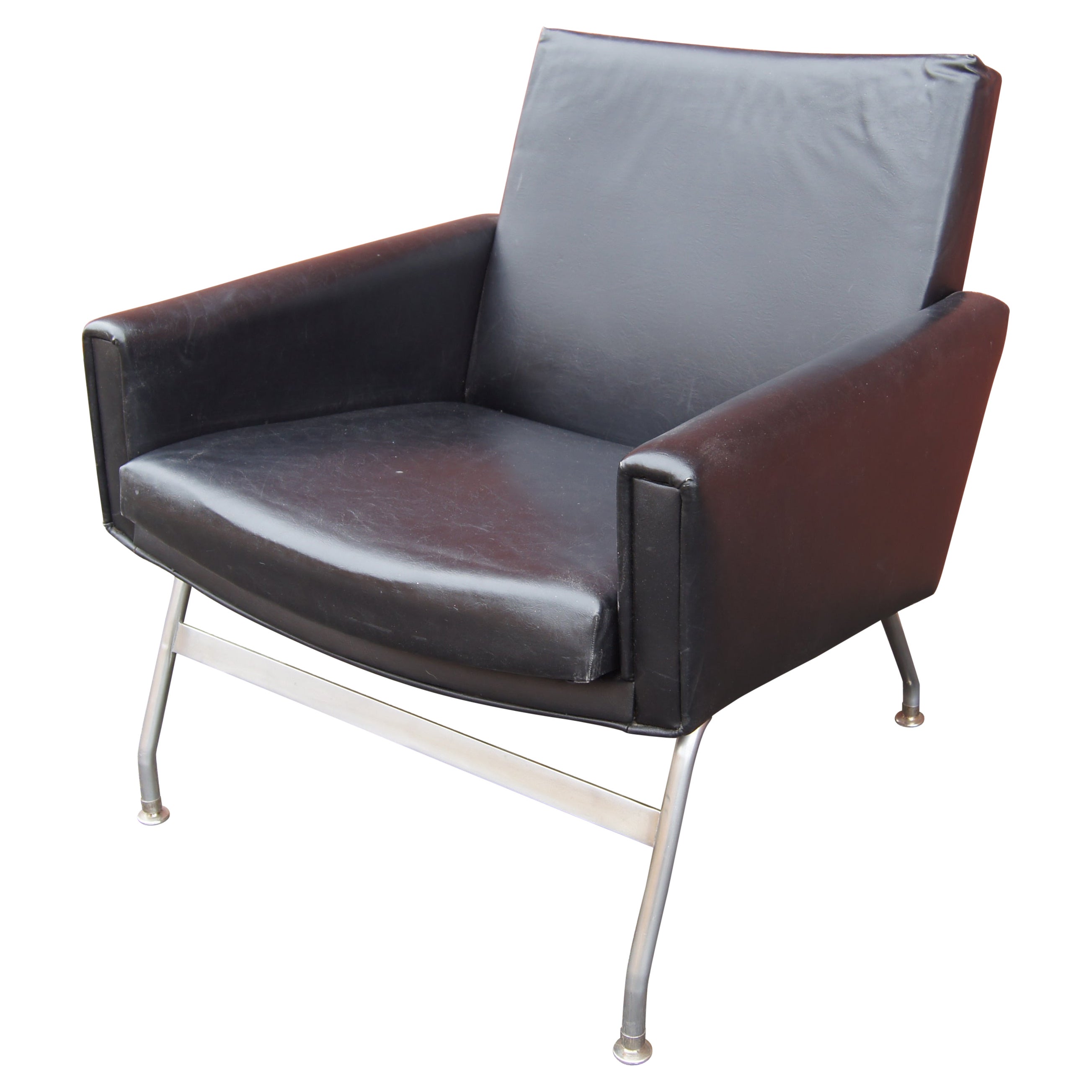 Leather and Steel Armchair by Henry Rolschau Møbler For Sale