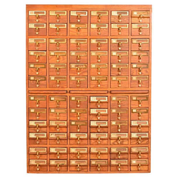 MidCentury Modern Oak 72Drawer Library Card Catalog Circa