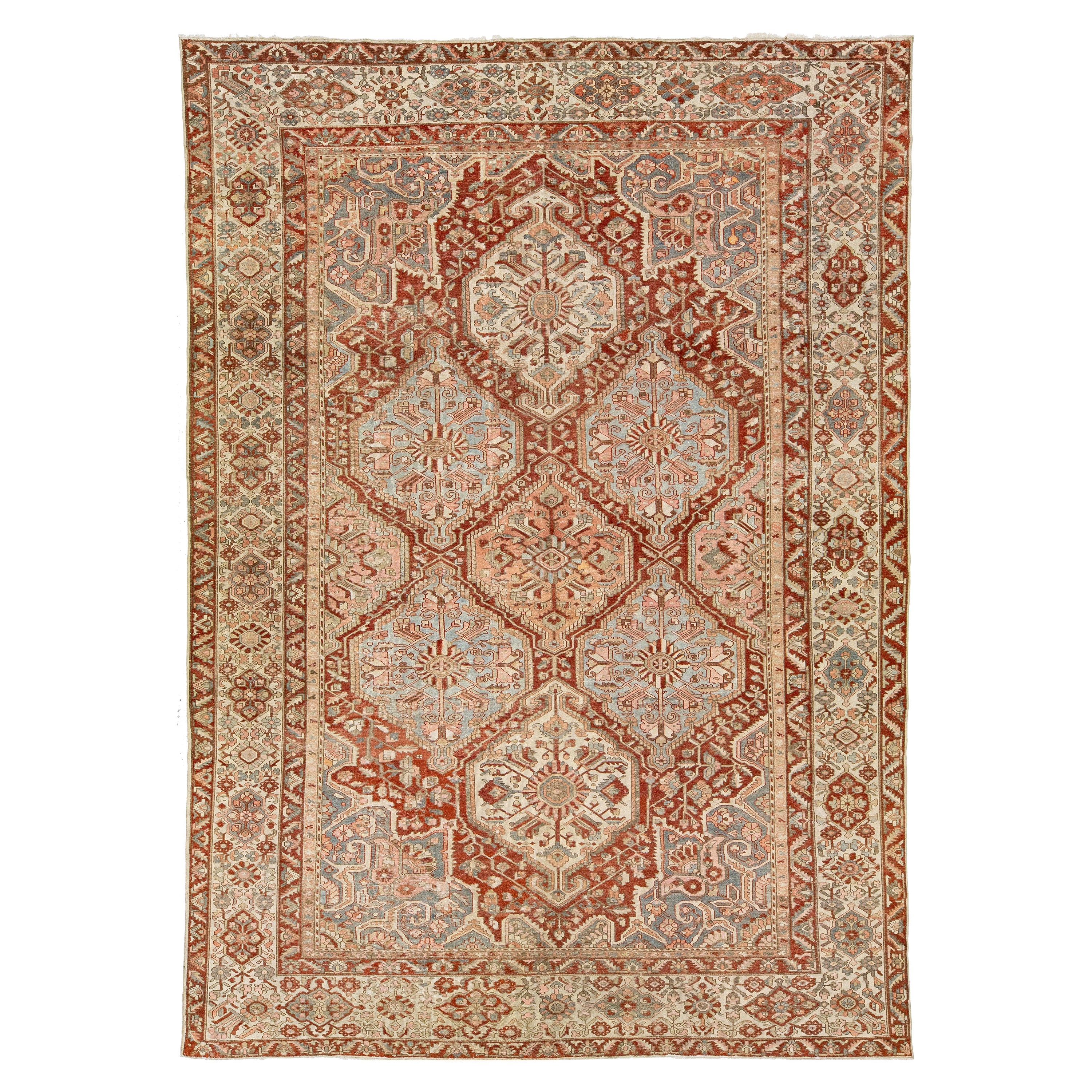 Floral Persian Bakhtiari Rust Wool Rug Handcrafted in the 1920s For Sale