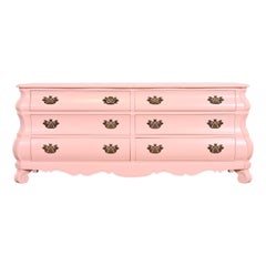 Henredon French Provincial Louis XV Pink Lacquered Bombay Form Double Dresser