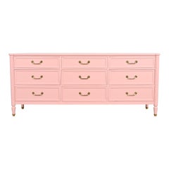Used Baker Furniture French Regency Louis XVI Pink Lacquered Dresser, Refinished
