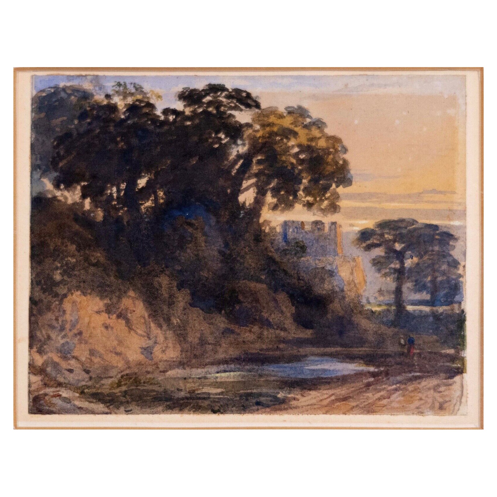 John Varley Antique English Landscape Watercolor on Paper Framed 1800s For Sale