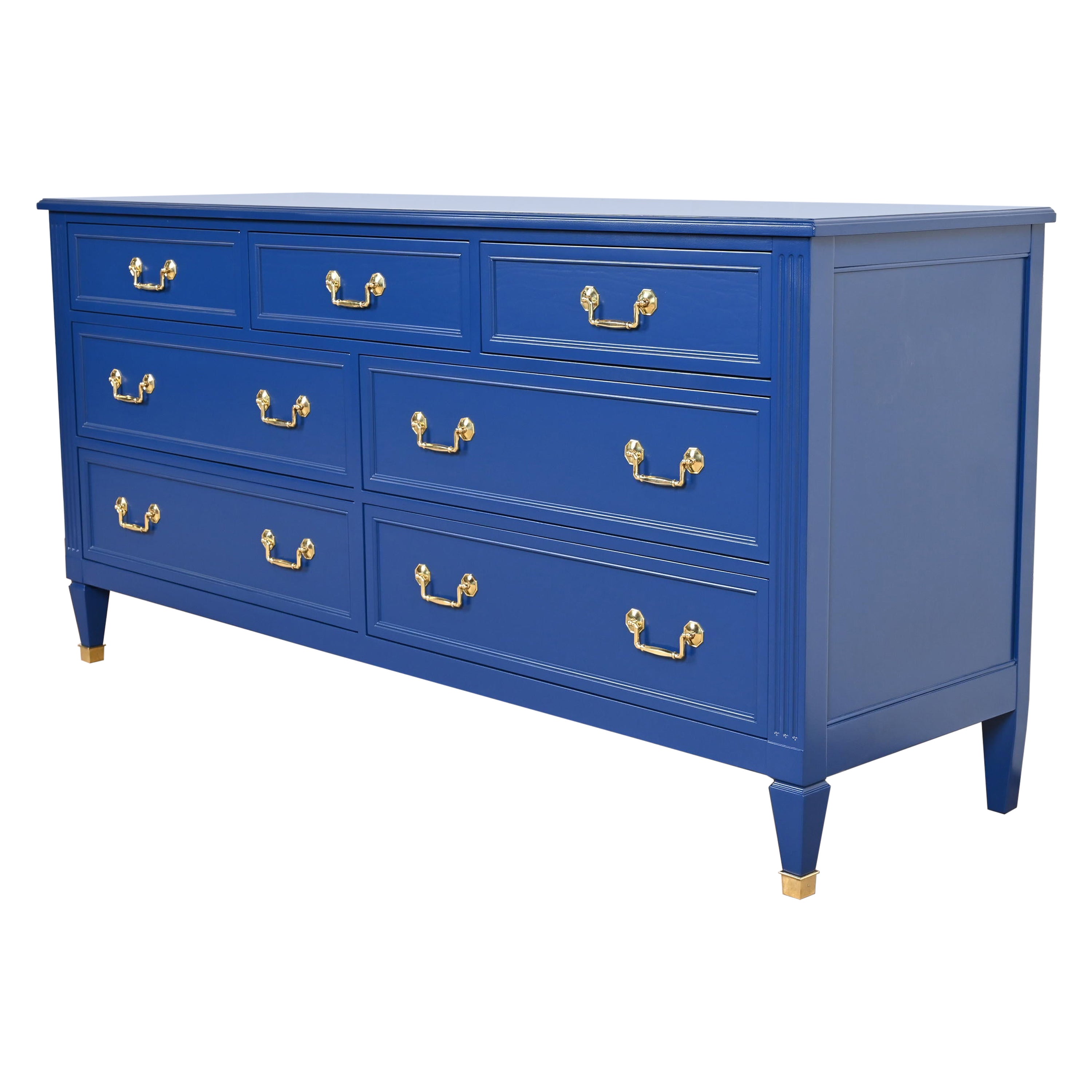 Kindel Furniture French Regency Louis XVI Blue Lacquered Dresser, Refinished For Sale